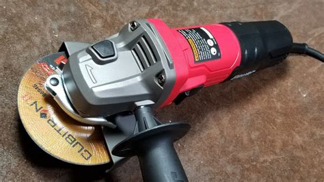 Keep both hands on the machine and orient it at a 90 degree angle. . Bauer angle grinder